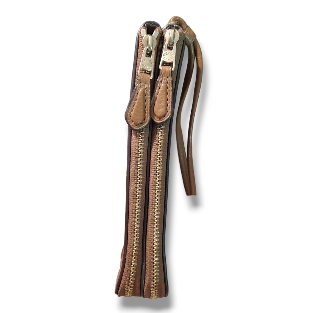 Coach Corner Zip Saddle Brown Pebbled Leather Wristlet - Picture 7 of 12